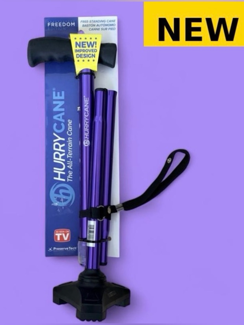HurryCane Freedom Edition Folding Cane Purple Self Standing Adjustable New NWT